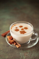 Turkish traditional hot drink salep on green background