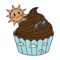Cheerful Cupcake With Bright Yellow Frosting And Sweet Cartoon Design