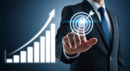 Business success and growth concept with a man interacting with technology