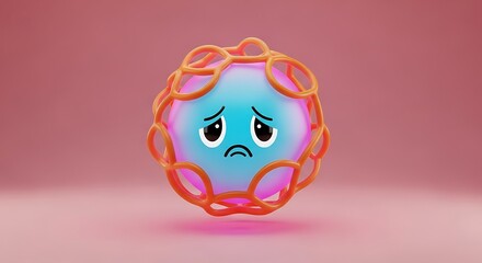 Sad, round emoji trapped in a cage of rings