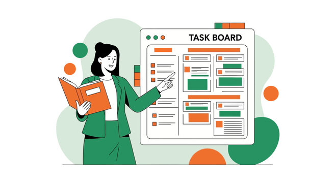 Visual Task Management: A Professional Woman Highlights Strategy on Board for Success
