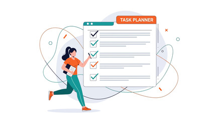 Woman Prioritizes Goals With Task Planner, Achieving Efficiency And Productivity At Work