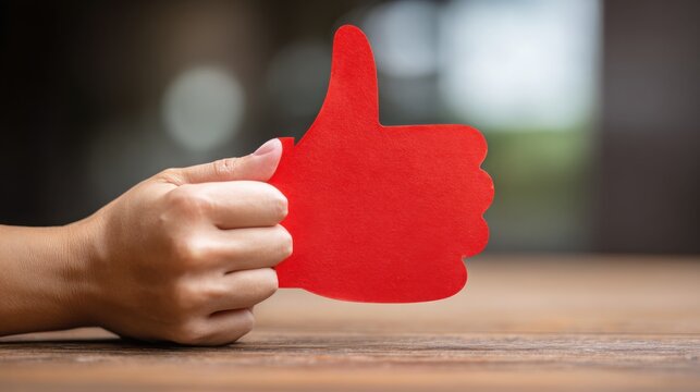 Person holding a red thumbs up icon symbolizing increased reach for comments in social media engagement strategy