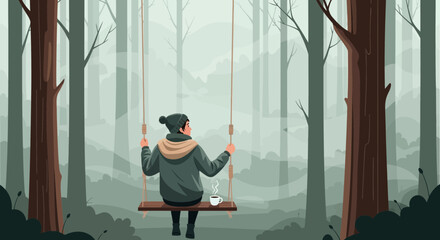 Fototapeta premium Solitary Reverie: A Forest Swing Retreat for Quiet Contemplation and Relaxation