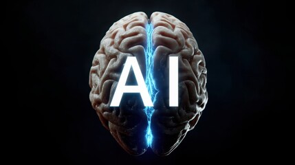 Intricate illustration of a human brain with the letters ai symbolizing artificial intelligence and cognitive processes
