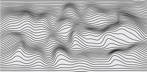 Abstract Wavy Line Background, Black and White Optical Flow Pattern.