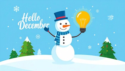 Hello December words on white marble background. New month welcome winter season concept on stone surface.
