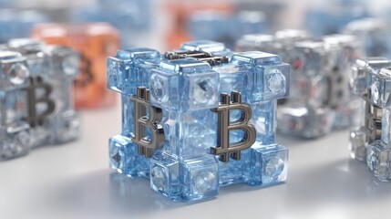 Collection of blue and silver cubes symbolizing digitized international trade finance and blockchain technology concept