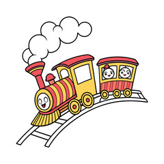 Cartoon Train Sticker Chugging Along Simple Cute Track Illustration