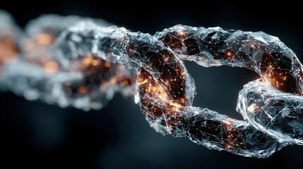 Shiny glass chain depicting connections in digitized international trade finance and blockchain technology concept