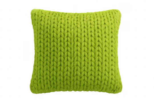 Green knitted wool cushion with transparent background