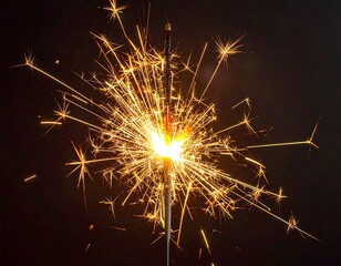 Bright sparkler emitting light and sparks on a dark background