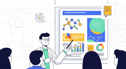 Illustrative Presentation Depicting Scientific Concepts And Academic Discourse For An Audience