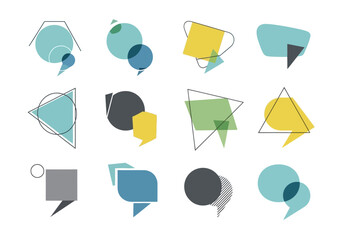 Geometric speech bubbles transparent shapes in varying colors