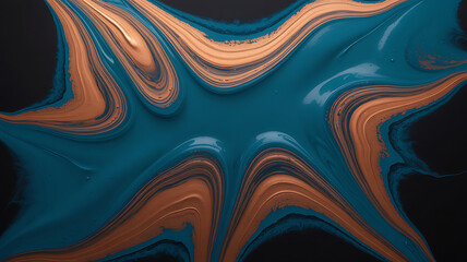 Abstract fluid art swirls of teal orange and brown mix for dynamic backgrounds
