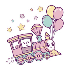 Magical Cartoon Train Sticker with Glittering Stars and Sparkling Lights