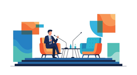 Professional Speaker Presenting On Stage During A Corporate Interview Session