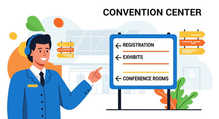 Professional Venue Guide Showcasing Registration, Exhibits, and Conference Rooms Information