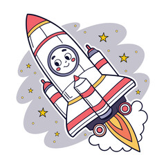 Futuristic Cartoon Space Train Sticker Flying Through Colorful Galaxy Sky