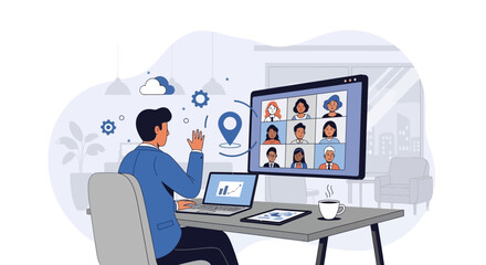 Remote Collaboration Visualization Depicting Modern Digital Communication And Team Connection