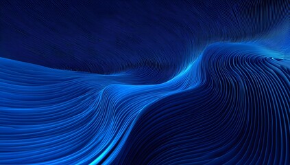 Abstract flowing luminous blue digital particles creating a dynamic wave like structure against a dark deep space background with subtle light effects and intricate patterns