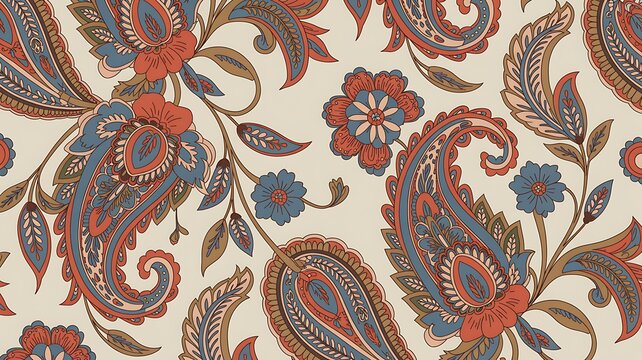 Traditional paisley floral pattern with vintage ornamental decorative design on beige background