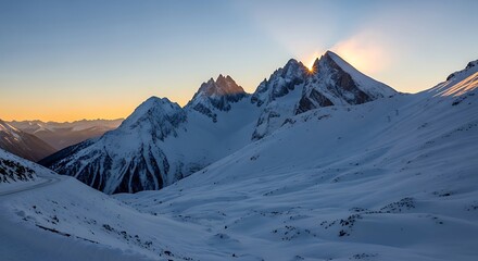 Sunlit Majesty Snow-Kissed Peaks of the Alps at Golden Hour