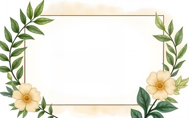 Obraz premium Ready to use Card. Herbal Watercolor invitation design with leaves. flower and watercolor background. floral elements, botanic watercolor illustration. Template for wedding. frame. High quality