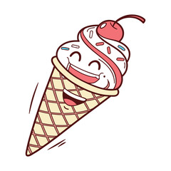 Cute Melting Ice Cream With Sprinkles And Cherry Vector Illustration