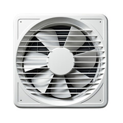 Modern square exhaust fan with white blades and grille for ventilation solutions isolated on transparent background