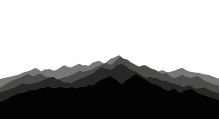 Serene layered mountain peaks receding into a vast, clear sky.