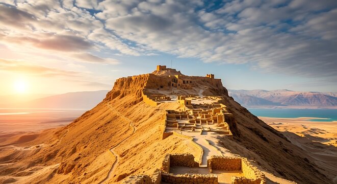 Masada Fortress at Sunrise - A Historical Landmark in Israel.