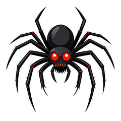 Obraz premium A spooky vector illustration of a spider with glowing red eyes and fangs, perfect for Halloween-themed designs, horror projects, and eerie decorations. Ideal for digital art, invitations, and party ma