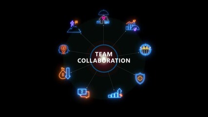 Team Collaboration Concept with Global Network and Business Icons  business concept ,creates text ,Technology Network spreading animation .showing glowing neon line banner ,black backgrounds 4k video. - Powered by Adobe