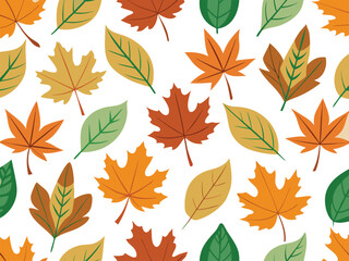 Obraz premium Autumn leaves pattern with maple and oak leaves in warm colors on white background