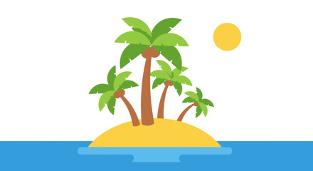 Fototapeta premium Tropical Island Paradise with Palm Trees and Sun.