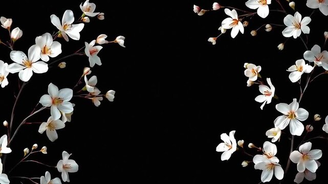 white flowers on black background