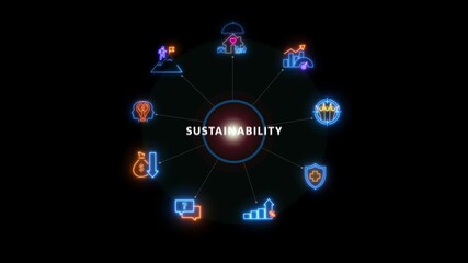 Sustainability Concept with Global Network and Business Icons ,business concept ,Technology Network spreading animation .showing glowing neon line banner ,black backgrounds 4k video. - Powered by Adobe