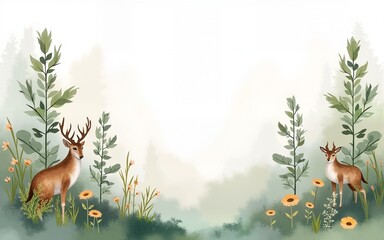 wedding invitation suite with wild nature landscape watercolor. High quality