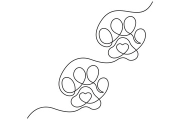Dog paw print tattoo style minimal line art with love heart © Moshiur