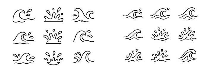 Collection of simple wave and splash line icons for use in design projects