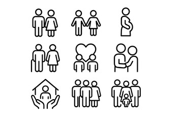 Symbolic representations of love, family, and connection through simple icons in a minimalistic style