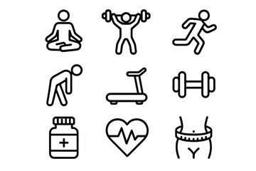 Fitness activities and health symbols representing a balanced lifestyle and wellness journey