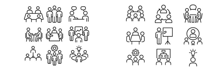 Gathering icons for various activities in teamwork, meetings, and presentations context