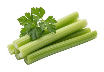 Fresh green celery stalks with parsley image isolated on a transparent background