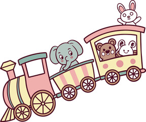 Colorful Cartoon Train Sticker With Each Car Vector Illustration