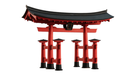 Red torii gate standing at entrance of Japanese shrine symbolizing culture tradition spirituality and peace surrounded by minimal design isolated on white background