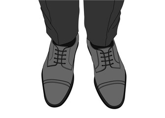 ビジネスシューズを履いていてる男性の足元 俯瞰 モノクロ
