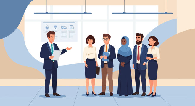 Corporate Presentation Depicting Team Cohesion and Diverse Professional Collaboration - Powered by Adobe