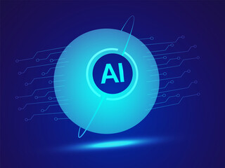 Artificial intelligence with Futuristic digital eye Sphere Big Data scanning blue light effect on dark blue background vector design concept. AI technology for advance technology, automations, robot.